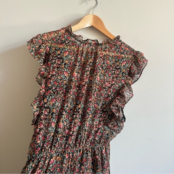 BB Dakota Steve Madden Black Ditsy Floral Ruffle Tiered Sleeveless Midi Dress - Picture 10 of 14